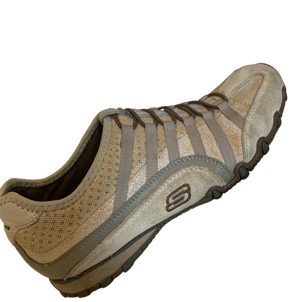 Skechers Womens Slip On Sneakers Taupe Mesh Leather Comfort 8 Sporty Casual - Picture 4 of 8